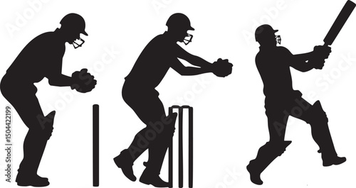 Silhouetted Cricket Umpire Figures Waving and Gesturing in Formal Attire