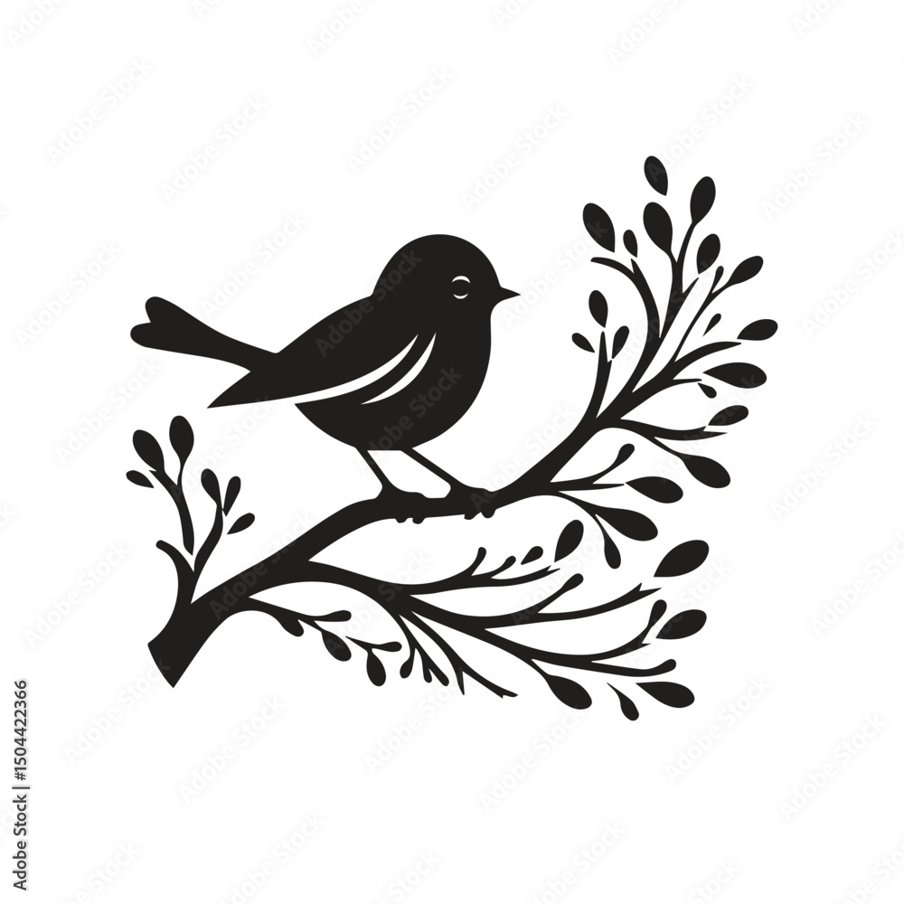 vector silhouette of little bird on a tree branch vector silhouette of little bird on a tree branch