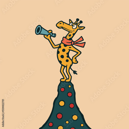 A Giraffe close up using a telescope. 