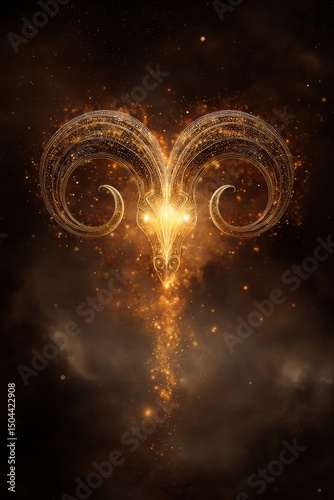 Celestial Aries Symbol with Cosmic Dust and Vibrant Glow Effects