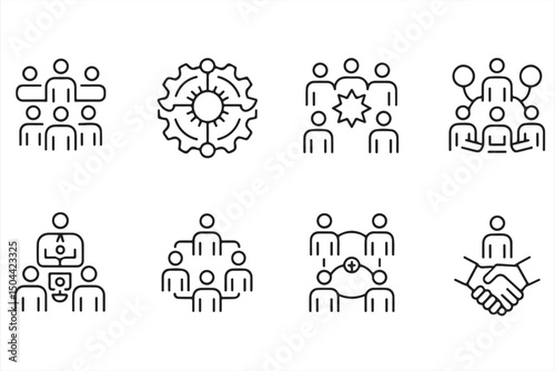 Set of Minimalist Icons for Collaboration, Networking, and Group Work