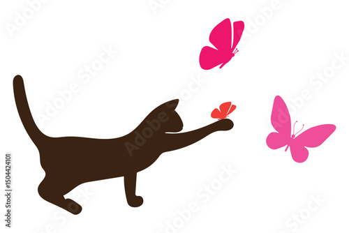 Black cat silhouette. Elegant cat sitting side view with turn around head. Vector Set of Black Cat Silhouettes in Various Poses – Sitting, Playing, Jumping, Walking eps 10
