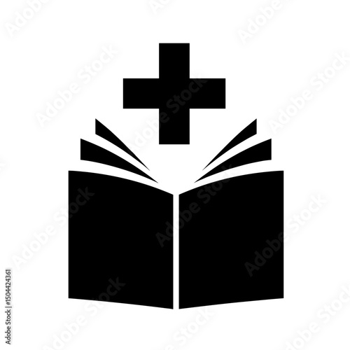 Medical cross with open book silhouette – black healthcare-plan icon