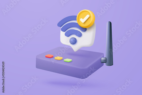 3d wireless router connection and sharing network on internet. Hotspot access point for digital and online coverage. Broadcasting area with WiFi. 3d wireless signal icon rendering vector illustration