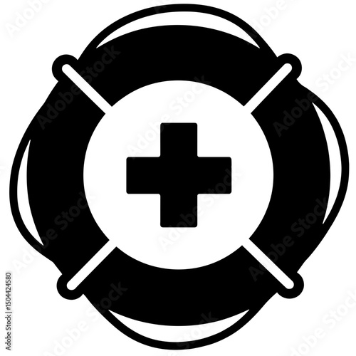 Life-preserver with medical cross silhouette – black emergency-safety icon