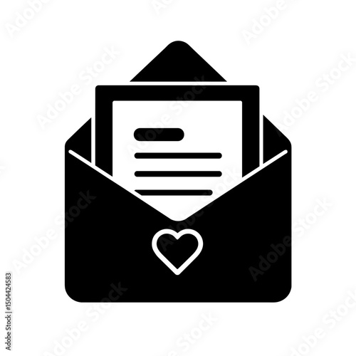 Envelope with policy, money & heart icons silhouette – black insurance-health symbol
