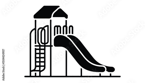 Playground Slide Icon. Children’s Outdoor Play Equipment Silhouette Vector.