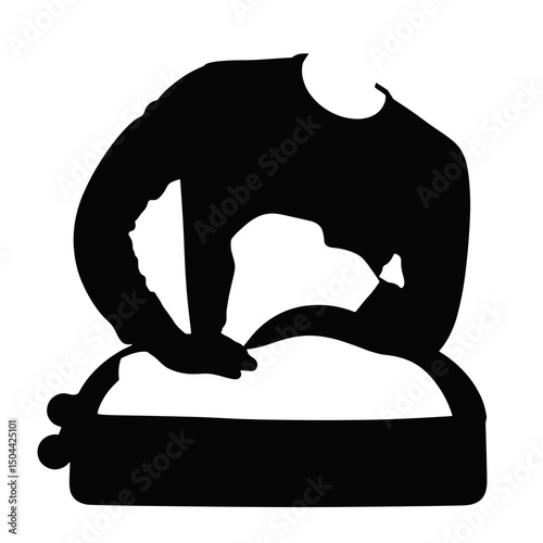 Folded T-shirt silhouette in suitcase – black travel-packing efficiency icon