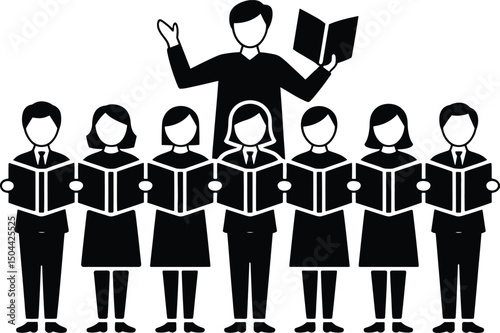 Choir Singing with Conductor Icon. School Music Group Vector Illustration.