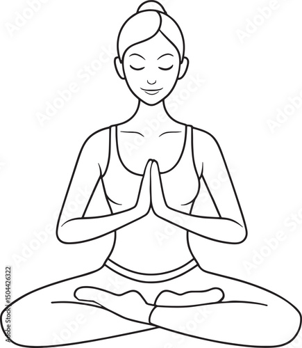 Woman in lotus position meditating line art vector design vector illustration