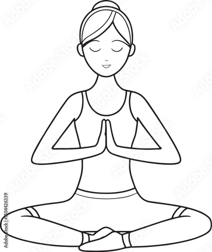 Line art illustration of woman in yoga lotus pose vector illustration