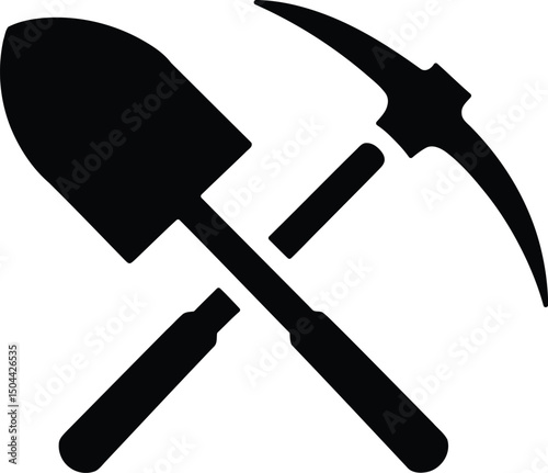 Pickaxe and Shovel Crossed Icon. Mining Tools Vector for Construction and Labor Concepts.