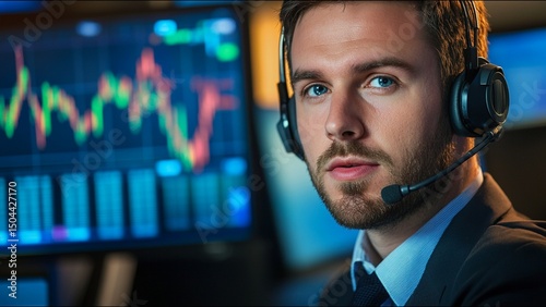 Serious Stock Trader Looks At Camera While On Trading Floor
