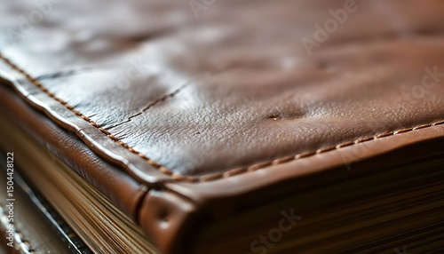 close up of a brown leather book