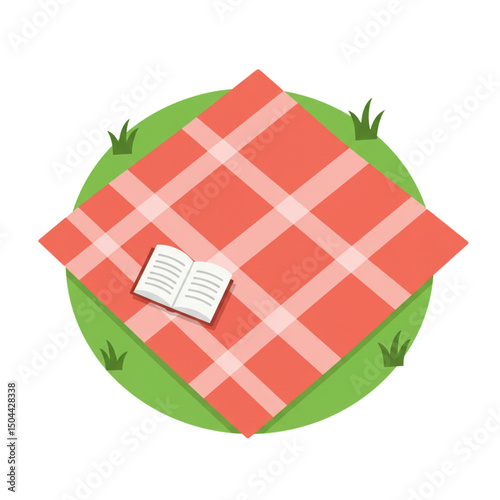 Picnic Blanket: Cozy red checkered mat with an open book on grass