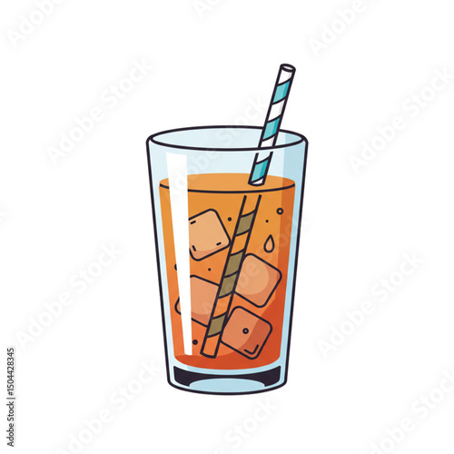 Refreshing Drink: Iced beverage in a glass with a straw for summer picnics