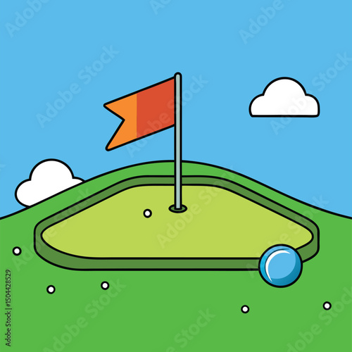 A picturesque putting green. a golfer's dream.  Perfect for a relaxing game of golf.