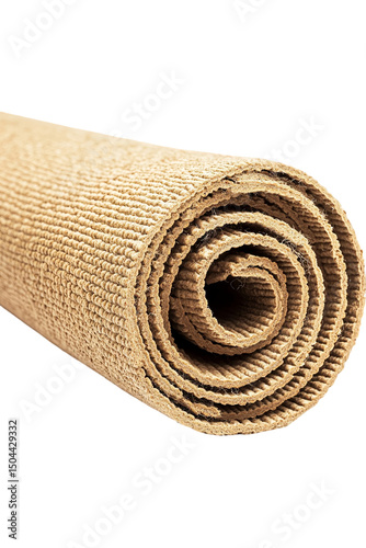 Rolled natural coir matting brown texture background image rug eco home on transparent background