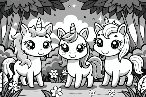 Cute cartoon animals like a happy dog, funny pig, and cute cat are part of a vector illustration set for a children's coloring book depicting animals in the forest and woods