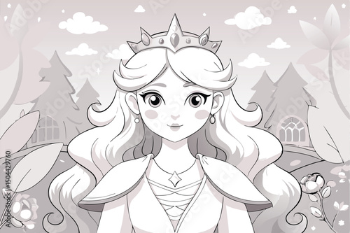 Glamourous cartoon princess with beautiful hair and a radiant smile