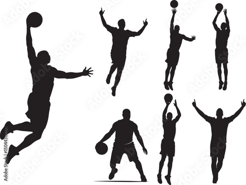 Basketball players action silhouette vector illustration