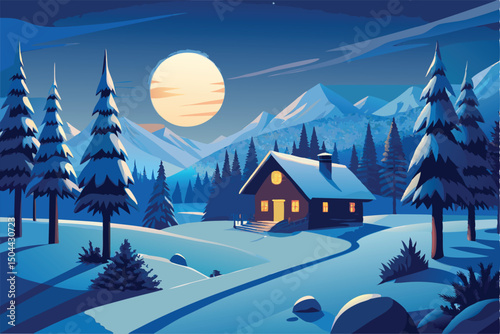Winter Cabin Getaway. A Serene Night in the Snowy Mountains