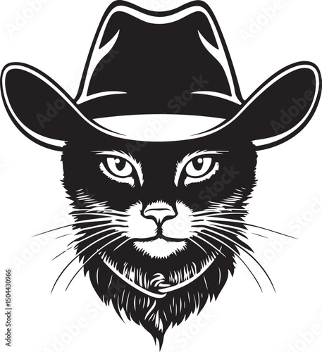 Cat Wearing Cowboy Hat Cowboy Cat Silhouette Vector Illustration on Transparent Background