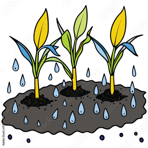 Young corn plants, planted in the soil, silhouette vector