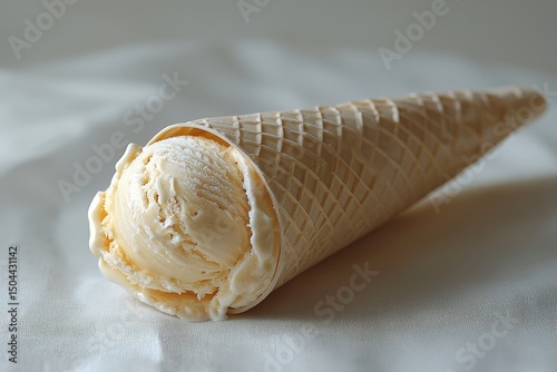 Vanilla ice cream cone on white background: fresh, simple, and temptingly delicious dessert visual photo