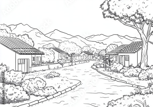 Serene Suburban Street Sketch