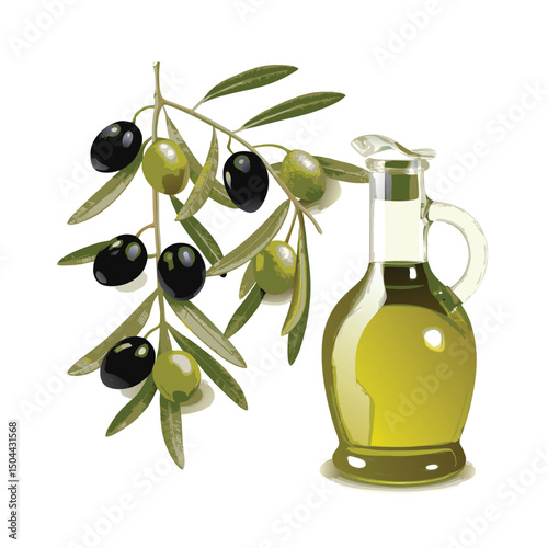 vector olive branch with olive oil
