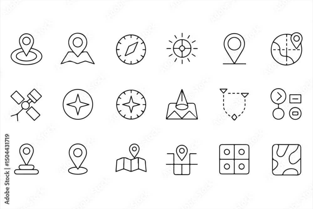 Fototapeta premium Map Pin, Compass, and Coordinates Icons for Travel and Direction