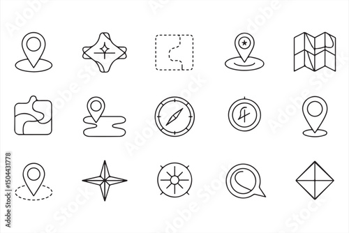 Set of Clean Icons for Location, Map, and Travel Navigation