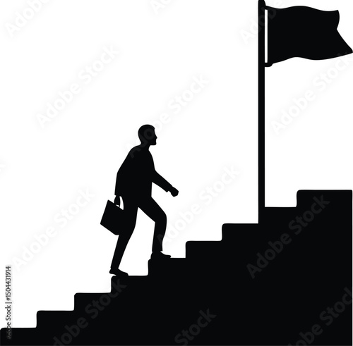 businessman on stairs to final goal flag