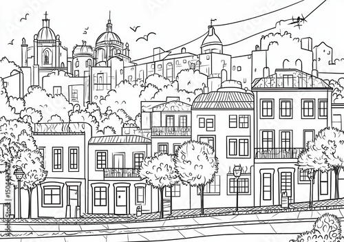 Monochrome Cityscape Illustration