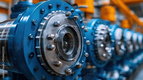 Close up of industrial equipment featuring metallic components and hydraulic systems