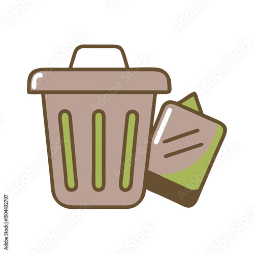Stylized trash can icon with a green and beige color scheme and waste
