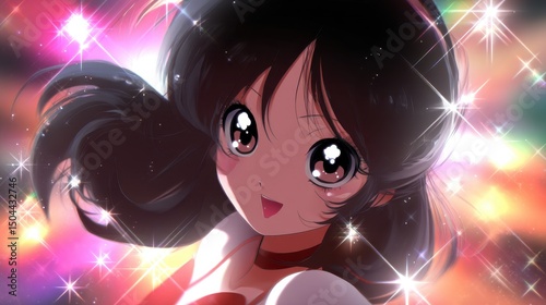 Anime Girl with Sparkling Background