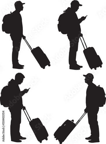 Traveler with suitcases silhouette vector illustration