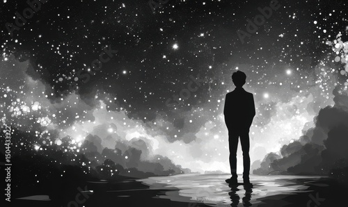 Solitary Figure Under a Starry Sky