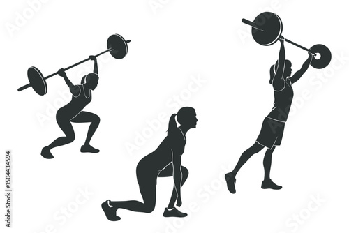 Black silhouette vector illustration of a person lifting weights, symbolizing fitness and sport