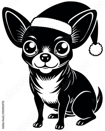 Adorable Chihuahua in Santa Hat Christmas Dog Illustration