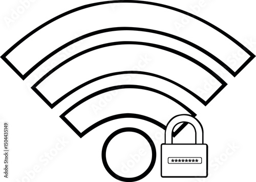 vector illustration drawing black and white icon wifi signal password and security code unlocked padlock internet access concept