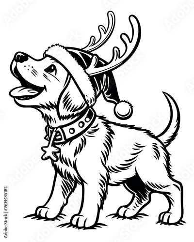 Adorable Christmas Puppy Reindeer Antlers and Santa Hat