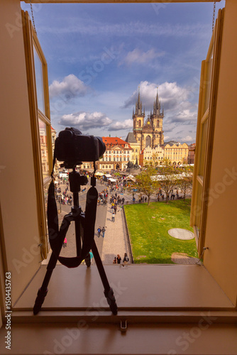 View of Church of Our Lady before Tyn from window, Prague, Czech Republic