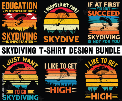 Skydiving graphic design for Skydiving lovers.  Skydiving t-shirt design Bundle. Ratro vintage  t-shirt design.  Skydiving graphic design