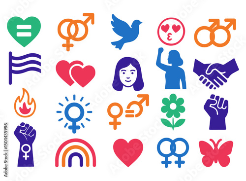 LGBT icons. gays and lesbians, transgender people, gay rights, same-sex marriage. vector monochrome icons.