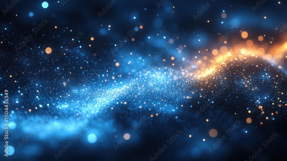 Naklejka premium Abstract Blue and Orange Glowing Particles Background Sparkling Glittering Dust Digital Art