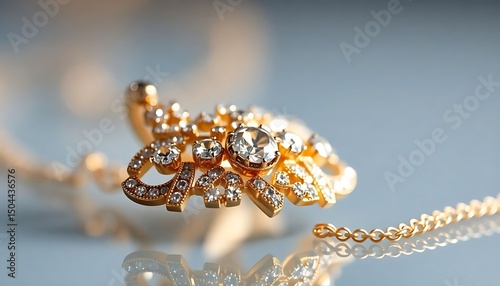 close up of a gold necklace with diamonds photo