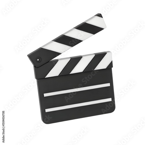 Classic 3D Icon Black and White Clapperboard for Film Production and Movie Direction Design